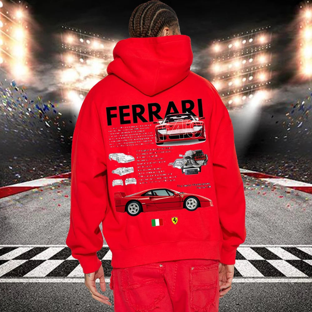 2024 New Menswear Ferrari 40 ‘F40’ Hoodie Cotton Clothing High Quality Short Sleeve Round Neck Women's Sportswear Plus Size Coat
