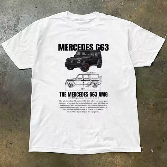 West Sea Plank Road T-shirt Short Sleeve Mercedes G63 Car Print White and Opaque Loose Half-Sleeve Top